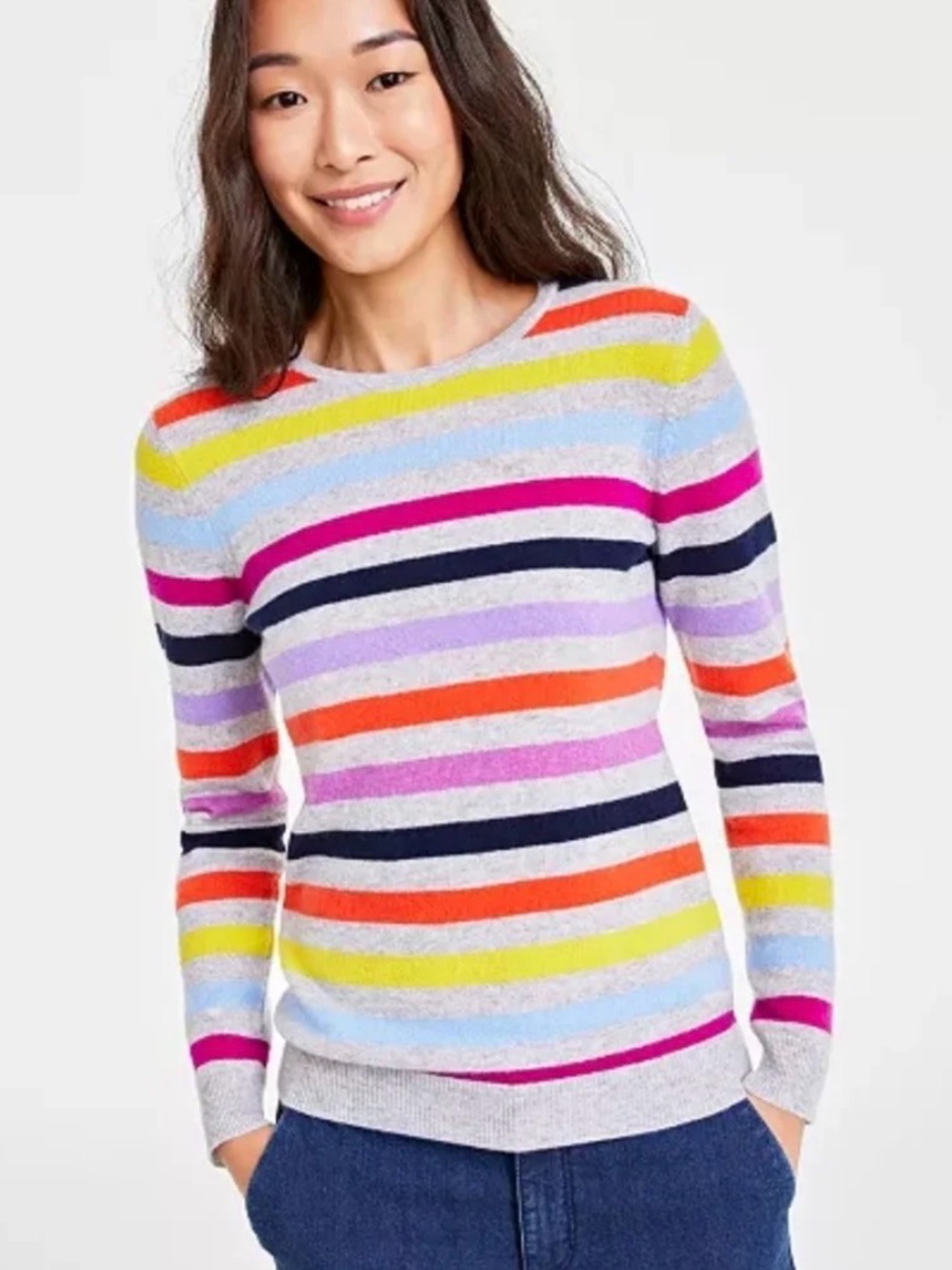 NWT Charter Club 100% Cashmere Sweater |Colorful Stripe | SP